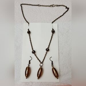 Amber Glass Bead Necklace And Earrings** Pierced Dangle Earrings**16" Chain